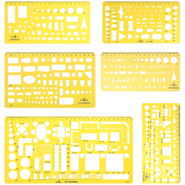 6 kpl Arkkitehtien mittakaavat piirustusviivain Geometrinen piirustusmalli Muovi Drafting Template Oranssit 0.2X1 Orange 0.2X16X30CM