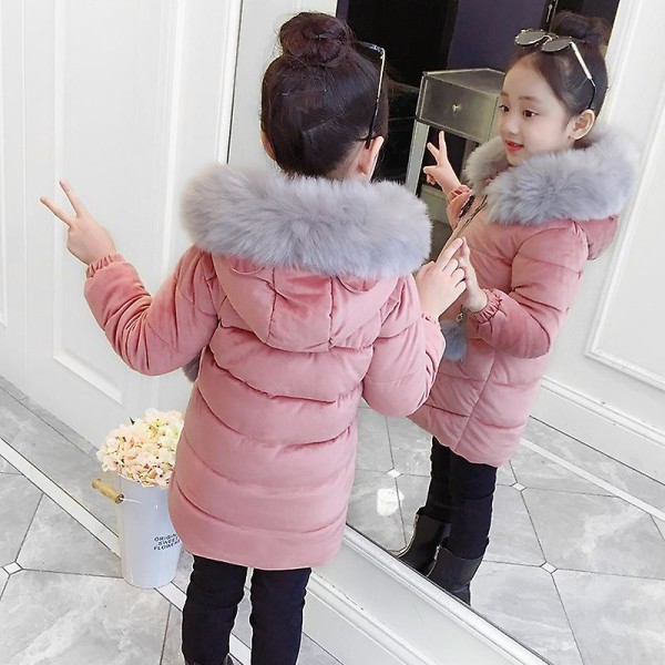 Bomullsrockar för flickor Mellanlånga barnkläder Kläder i förtjockad bomull Vinterkappa160cmpink pink 160cm