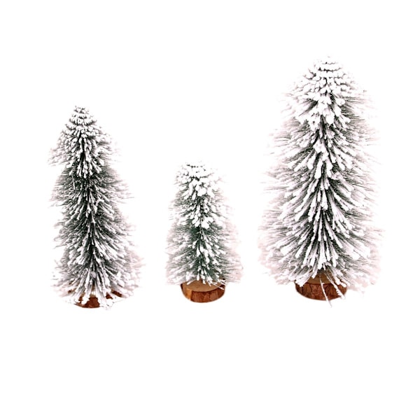 3 stk Mini Juletrær DIY Juleflaskebørstetrær, Kunstige Trær Bordplater med Trebaser for DIY Håndverk Hjem