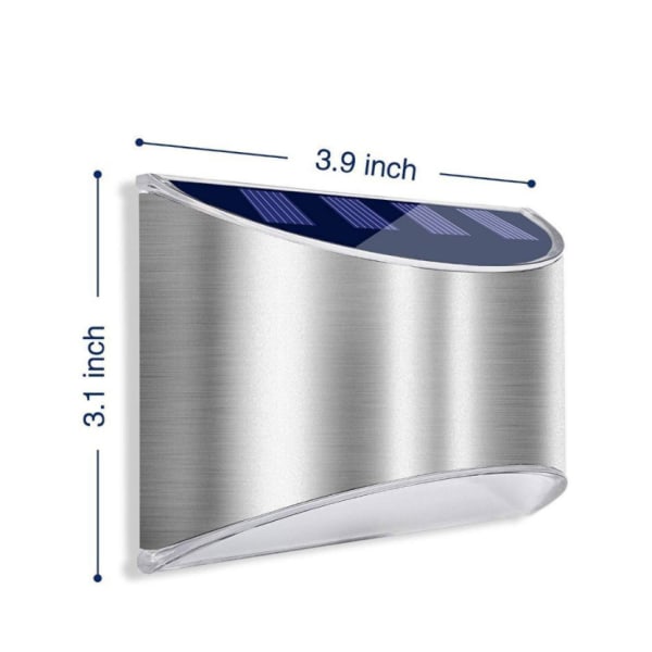 4 stk Solcellelampe Utendørs Solcelle Vegglampe Rustfritt Stål Vanntett Gjerdelys 4LED Hagehage Landskapsvegglampe IP65, Varmt Lys, 4 stk