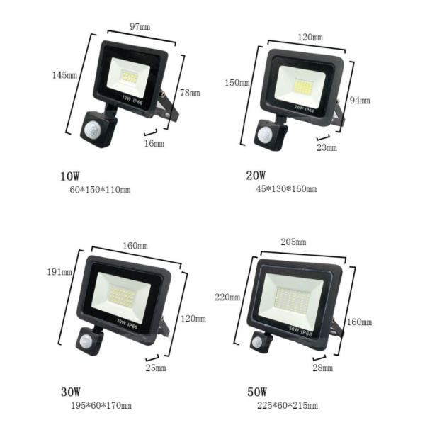 Udendørs LED-projektører, udendørs gadelamper, LED-projektører med bevægelsessensor (tilsluttet konstant strøm, uden stik) (50W)