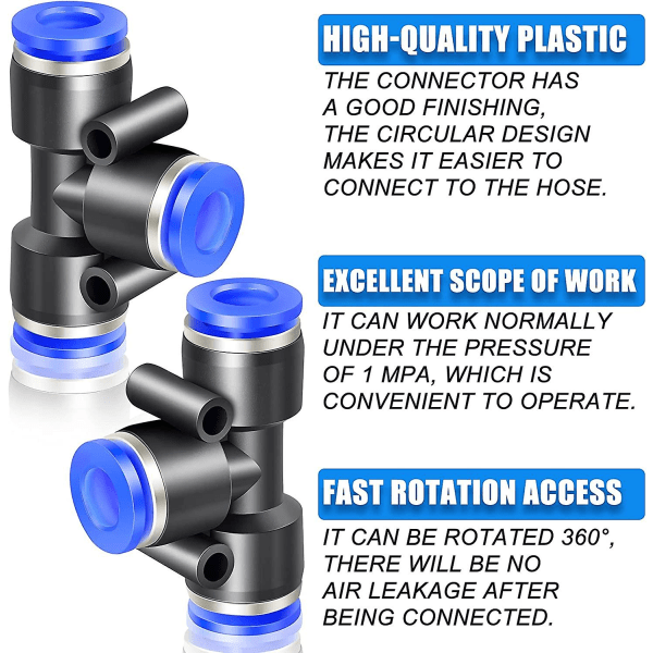 10 stk Blå 4mm Udvendig Diameter 3-vejs T-stykke Push-to-Connect Fittings (PE-4)