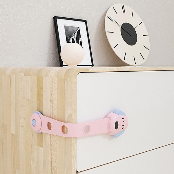 Barnebeskyttelsesstropplåser (6-pakning) Babylåser for skap og skuffer, toalett, kjøleskap og mer. Enkel installasjon, ingen boring nødvendig, rosa, blå