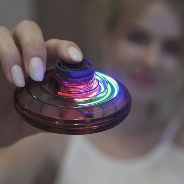Fingerspiss Flight Gyro Drones Håndbetjente Mini Flying Ball Leker med 360° rotasjon og LED-lys Dekompresjonsleker for voksne og barn Gaver Rød