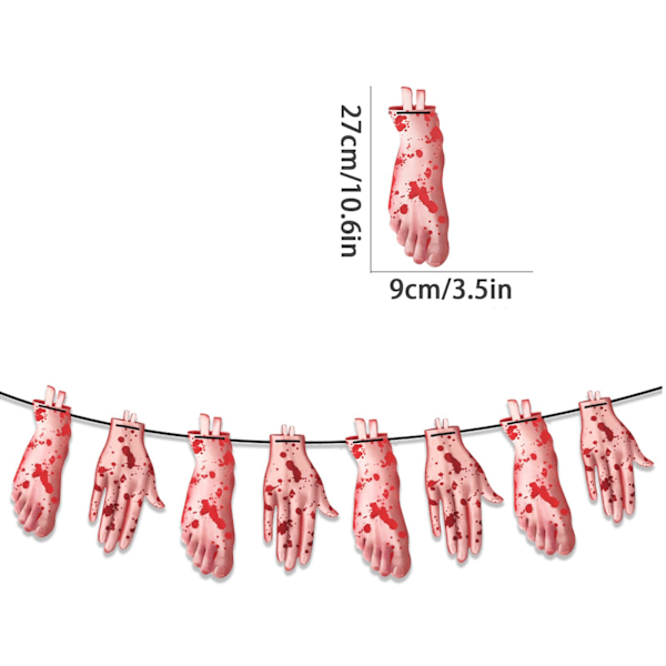 2-pack Skräck Halloween Dekorationssats Banner för din Halloweenfest Skräckatmosfär (Brutna händer och fötter)