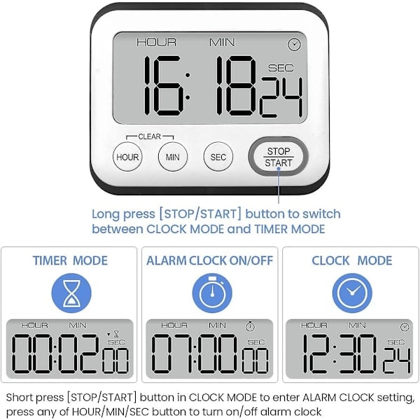 Køkkentimer Alarm Ur Multifunktionel Digital Kokketimer Med Stor LCD-Skærm Magnetisk Stopur Timer Med Ur Alarm Ur Magnet_ryy