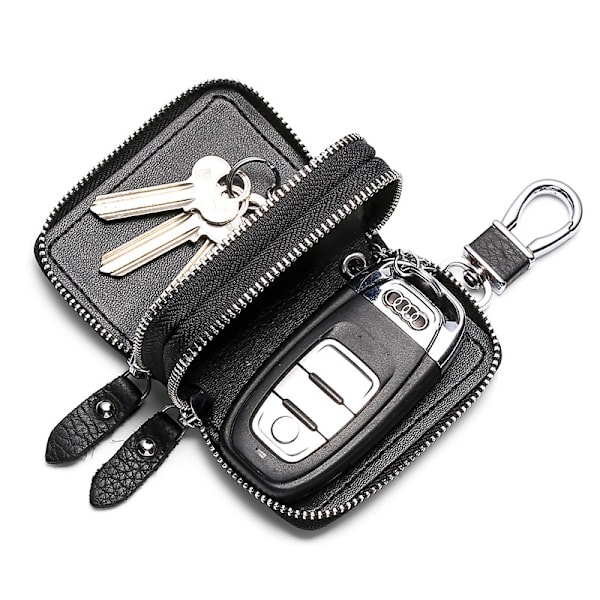 Svart Läder Nyckelhållare, Läder Nyckelfodral Unisex Läder Nyckelhållare_RY