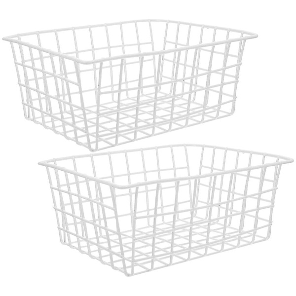 2 stk. Metal Fryser Organizer Fryser Tråd Kurv Fryser Opbevaring Bin Frugt Grøntsag Kurv Hvid 28X2 White 28X21X12CM