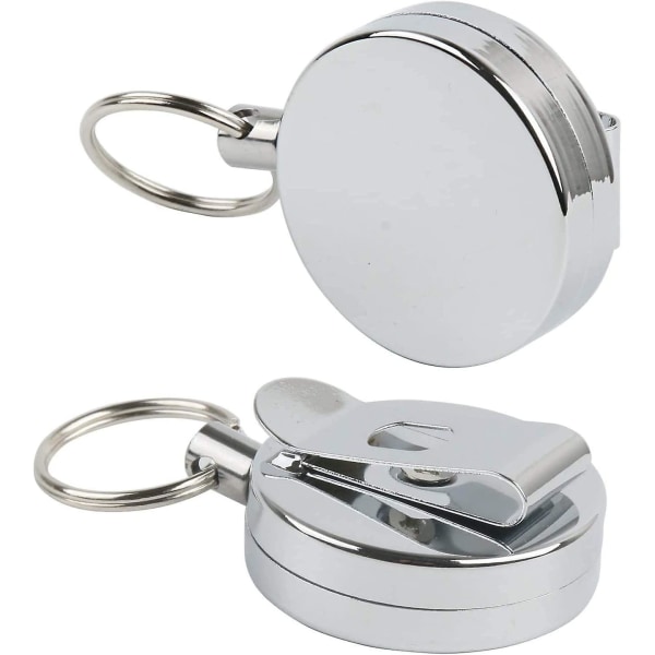 Infällbar nyckelrulle - Nyckelringshållare Infällbar rund nyckelring Bältesklämma för ID-kort Karbinhake Nyckelkort Arbetsmärke (4st, Silver)