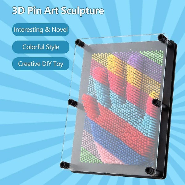 Klassinen 3D Pin Art set Pin Art Sculpture Board -lelu toimistopöydän koristeluun lapsille tai aikuisille, 20 * 15 * 5,5 cm (musta iso)