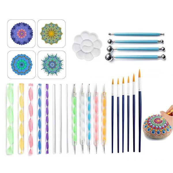 28 stk Mandala Dotting Tools Sett - Penn, Dotting Tools, Mandala Stencil, Ball Stylus, Malingbrett for Maling av Steiner, Fargelegging, Tegning