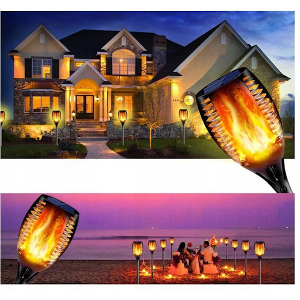 Solcellslampa med Flammeffekt för Utomhus, Trädgård, Patio, Landskap, LED-Markplugg, Gräsmatta, Dekoration, Induktionsfackla, 4-pack