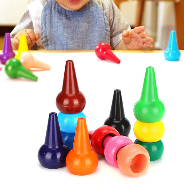 Fargeblyanter for barn, sikkert materiale 12 klare grunnfarger Palm-Grip kritt, vaskbare giftfrie kritt ideelle for kreativ lekestund