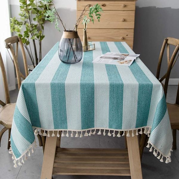 Damm- och smutsavvisande duk, rektangulär duk, med dekorativa ränder för trädgårdstebord (140*140cm, Grön)