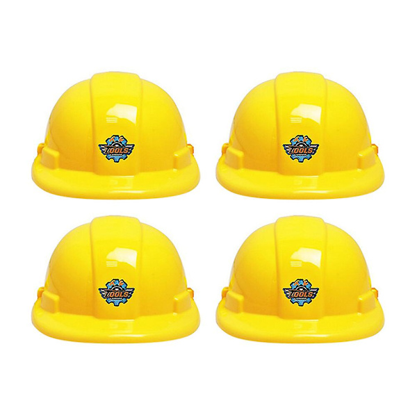 4 stk Utviklingsleker Plast Hjelm Hatt Leke Brannmann Kostyme Rekvisitt Barn Sikkerhet Hard Hjelm Gul Yellow 21*17.5cm