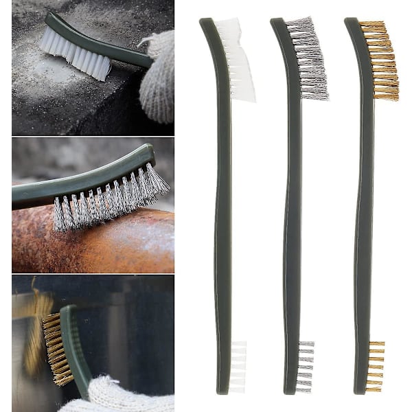 Mini stålbørstesett, rust-, malings- og metallrenser, rengjøring av sveiseslagg og rust, praktisk sett med stål/nylon/messingbørster egnet for rengjøring av maling/rust/smuss