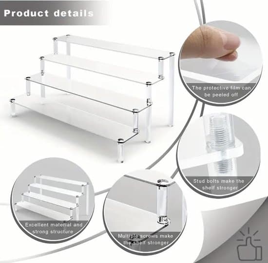 4-lags akryl display stander 15,5 tommer klar parfume organizer hylde til makeup, hudpleje, cupcakes, samleobjekter display