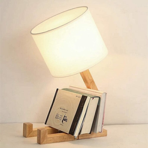 Kreativ robotbordlampe, justerbar og reservasjonsbar nattbordslampe i tre med lampeskjermskruer i stoff E27 Dekorativ lampe for barns soverom (uten