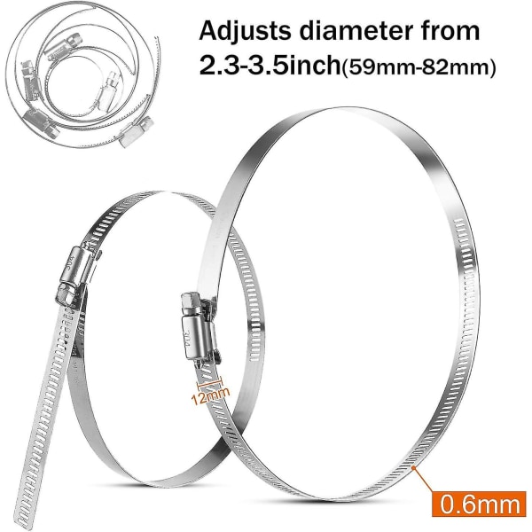 3" Adjustable Hose Clamps 304 Stainless Steel Hose Clamps 6 Pack Auger Worm Drive Flange Adjustable 59mm To 82mm (silver)