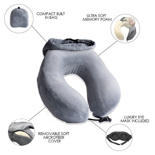 Nakkebeskyttelse U-formet pude cervikal pude memory foam lur rejsepude 100% polyester slidstærk 80 memory foam 28*29 cm_xrzi Sky blue