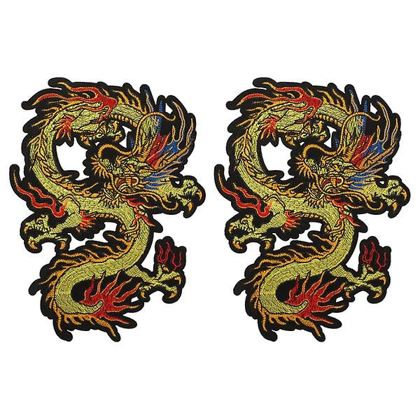 2 stk. Stofklistermærker Tøj Kjole Trim Patch Håndværk Broderi Patch Dragon Broderet Patches S