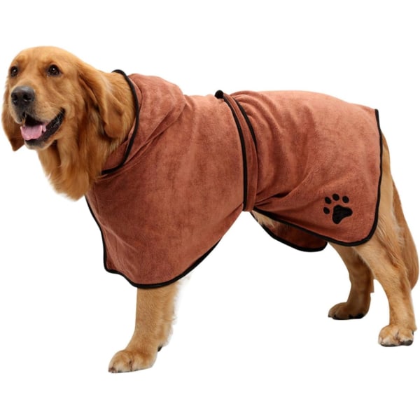 Blød Badekåbe Superabsorberende Mikrofiber Hurtigtørrende Håndklæde med Hætte/Bælte til Store, Mellemstore, Små Hunde, Kæledyrs Katte - Brun(XL)