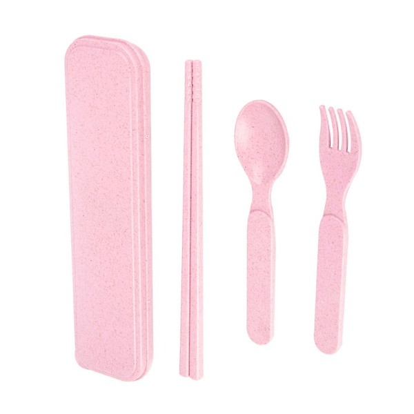 1 Sett Hvetehalm Skje, Pinner og Gaffel Bestikksett Reise Camping Servise Bestikksett Bærbar Kjøkkensett For Barn (rosa)Rosa Pink