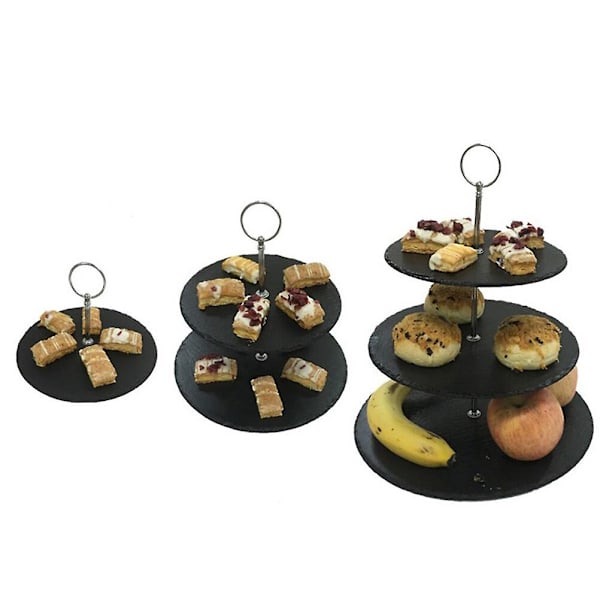 To-trins Skifer Kage Stativ Cupcake Dessert Frugt Holder Servering Plade Dispaly Stativ (sort)Sort Black