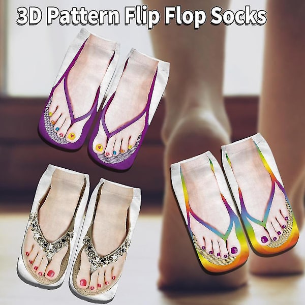 1 par 3D Mønster Flip Flop Sokker Morsomme Sokker Sommerdesign Strømpe Gave Nyhet 1