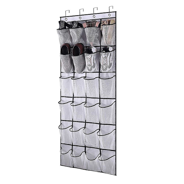 Over The Door Sko Organizer 24 Store Mesh Lommer, Hvid