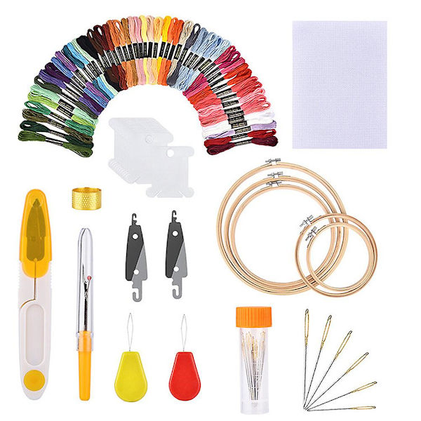 Sykit för korsstygn med broderispoler, broderiset, punch needle-startpaket 26x26x1CM 26X26X1CM