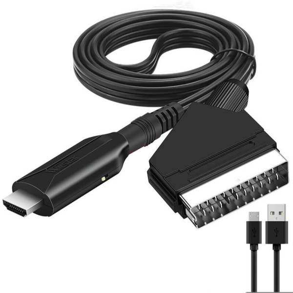 SCART til HDMI-kabel med en længde på 1 meter, direkte forbindelseskonverteringskabel, højopløsningskonverter, spillekonsoladapter