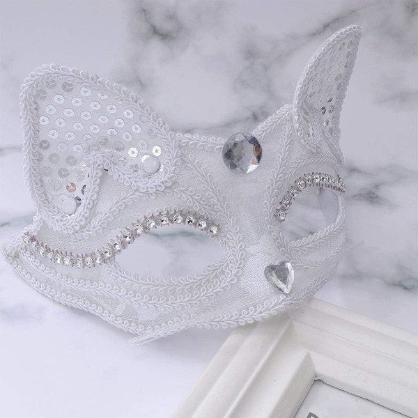 Pitsipuoliskas Pariskunnille Kettu Puoliskas Kasvot Vintage Puoliskas Kasvot Maskibaali Koristeet Halloweenille Mardi Gras Maskibaaliin 1kpl (Valkoinen)