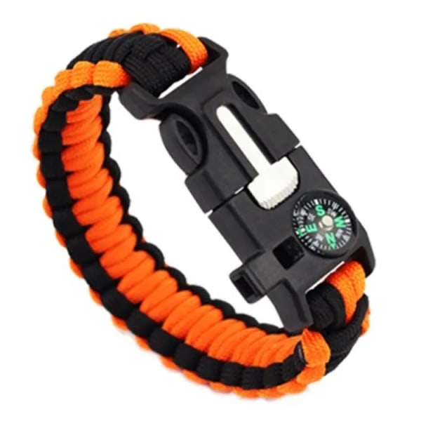 Armbånd - Justerbart - Tændrør - Høj fløjte - Perfekt til vandreture, camping, fiskeri og jagt - Sort og sort+orange