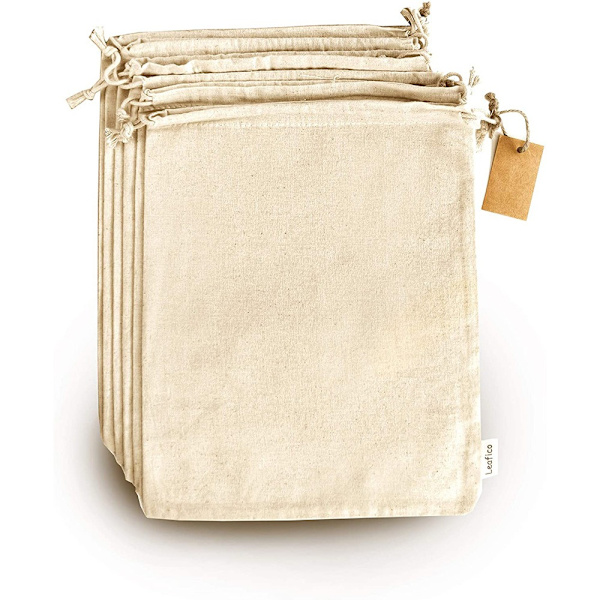 Bomulls Oppbevaringsposer med Trekkstreng 30*35cm Multifunksjonell - Lerret Stoff Brødposer - Matvarer i Bulk - Gjenbrukbare poser - Naturlig