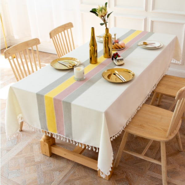 Yksinkertainen kangas raidallinen pöytäliina, puuvillan ja pellavaisen pölynkestävä pöytämatto, kotikeittiön koristelu suorakaiteen muotoinen pöytäliina (140*220cm, väri)