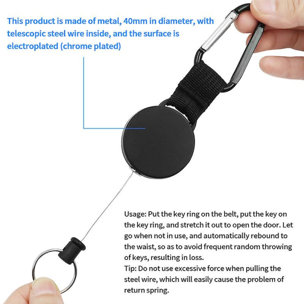 Heavy Duty Teleskopisk Nøkkelring, 60cm Wire Winder, Svart, 1 stk