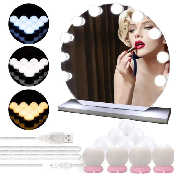 Led Mirror Light, Hollywood Style 10 Dimbart sminkljus 7000k sminkljus, Bbeauty sminkbordslampa, sminkljus, spegellampa för smink