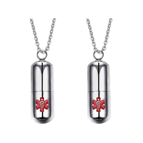 3 st. Halsband i rostfritt stål med pillerförvaring, kreativt halsband, halshänge, silver 2 st. 50x0,95 cm 2pcs 50X0.95cm