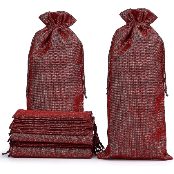 12 X Vinposer Røde Jute Poser Flaskeposer Stoffposer Gaveposer For Vinflasker Champagneflasker, 16 X 36 Cm