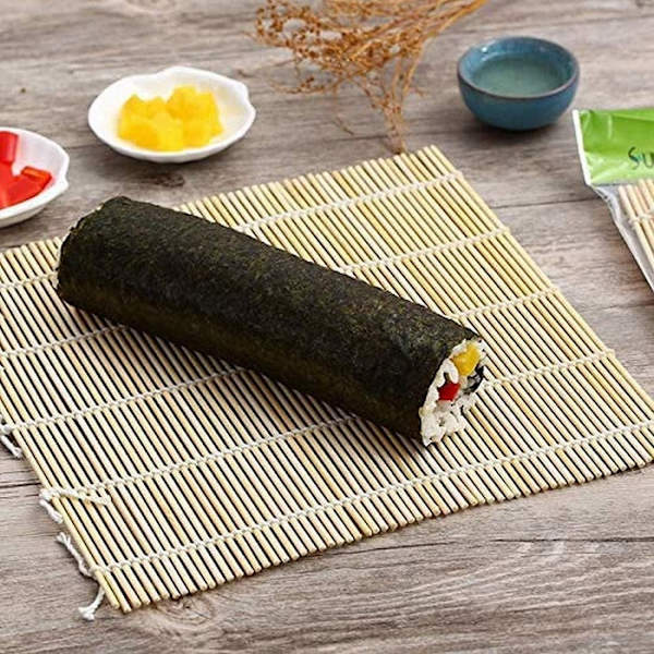 Sæt med 2 Sushiruller Sushimatte Bambus Sushi Rullemåtte Sushi Maker, 9,5 tommer Kvadratisk Bambusgardin Cuisine Japansk Hvid Papir Rullegitter