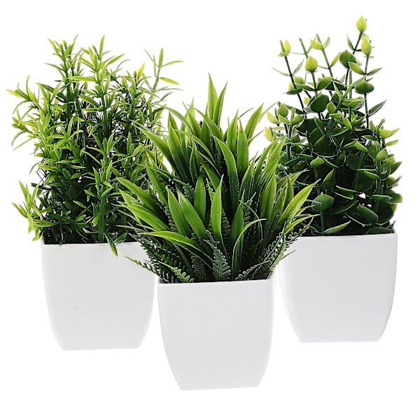 3 stk Små Kunstige Planter Mini Kunstige Planter Med Planter Hjemmekontor Kunstig Potteplante Blandet Stil Grønn 16x7x7cm Green 16x7x7cm