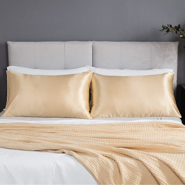 Satiini Tyynyliina Hiuksille Ja Iholle, 2-pakkauksessa - Normaalin Kokoinen Tynynliina - Satiini Tyynynpäällinen Kirjekuor Sulkemisella, Samppanjanväri 20 x 29 Champagne 20  x 29