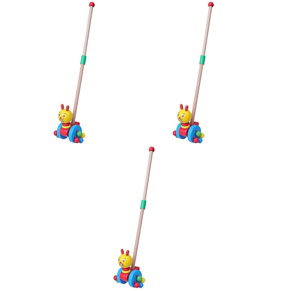 3-pack Babyvagnar med Djurmotiv, Trävagnar för Spädbarn, Lekvagnar med Tryckstång 3pcs 26X10X8CM