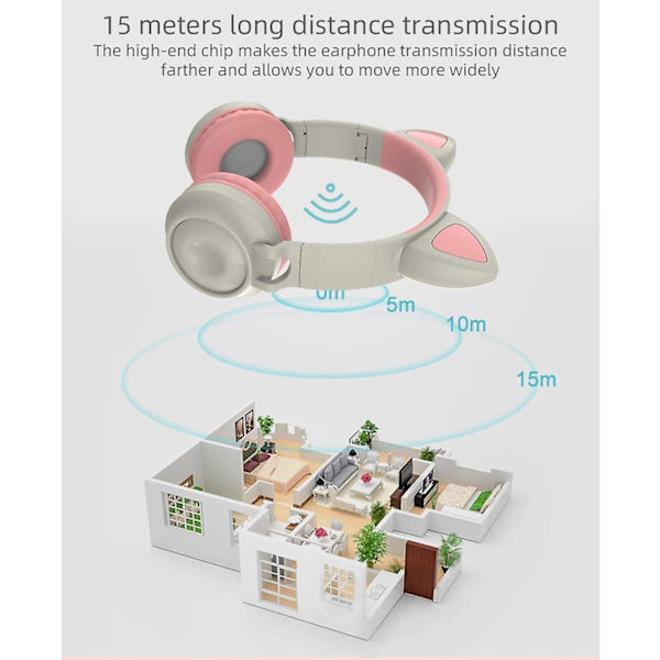 Bluetooth 5.0 Katt Blinkende Hodetelefoner Med Mikrofon God Kompatibilitet, Støydemping, Tre Moduser, 360mah Kapasitet, 15m Transmisjon Grå Rosa Grey Pink
