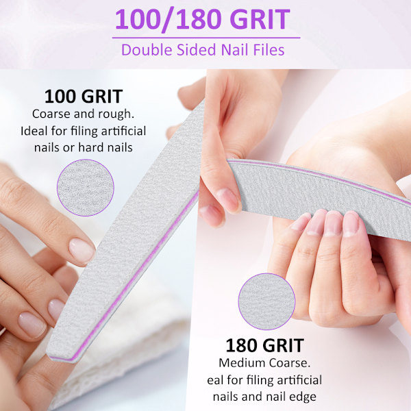 RYI_Nagelfil 100/180 Professionell Manikyrset 10st/15st Slipgel Polering Dubbelsidig Halvmåne Fil Nagelverktyg 10 st