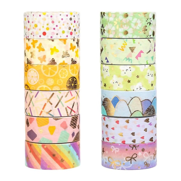 Washi Tape,12 Rolls Washi Tape Set Decorative Washi Tape Cute Gold Foil Flower Decorative Masking Tape For Diy Arts & Crafts,15mm X 3m