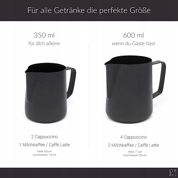 600 ml:n ruostumattomasta teräksestä valmistettu maitoastia, maidonvaahdotusastia kahvikermalle mittamerkinnällä ja latte-taiteen kynällä, maitoastia sopii