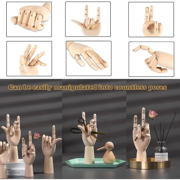 7" Wooden Sectioned Opposable Articulated Left/Right Hand Figure Manikin Hand Model for Drawing, Sketching, Painting (Left+Right Hand)