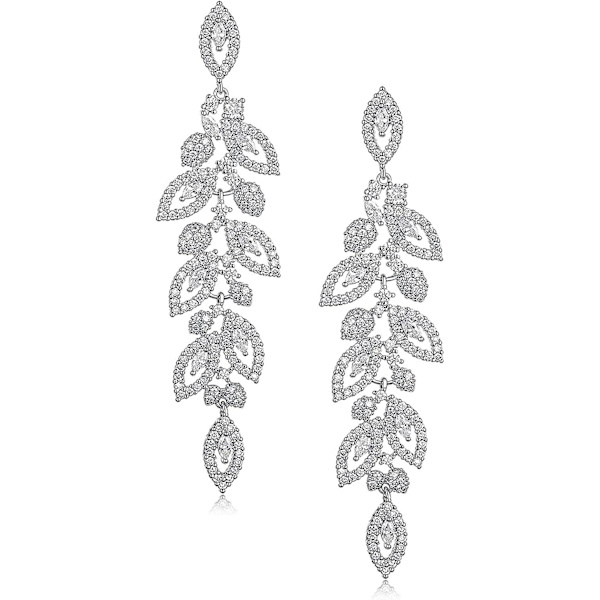 Bröllopsörhängen i Chandelier-stil, Kristall Rhinestone Droppande Örhängen för Kvinnor Brudar02.Silver 02.Silver